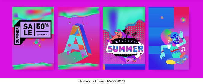 Vector summer sale poster and background. Set of fashion summer banner discount and promotion.
