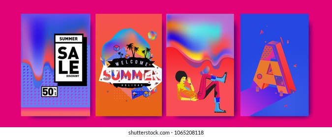 Vector summer sale poster and background. Set of fashion summer banner discount and promotion.
