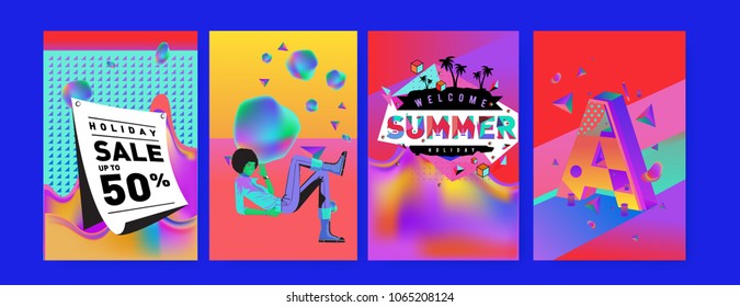 Vector summer sale poster and background. Set of fashion summer banner discount and promotion.
