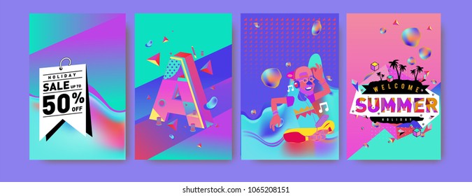 Vector summer sale poster and background. Set of fashion summer banner discount and promotion.
