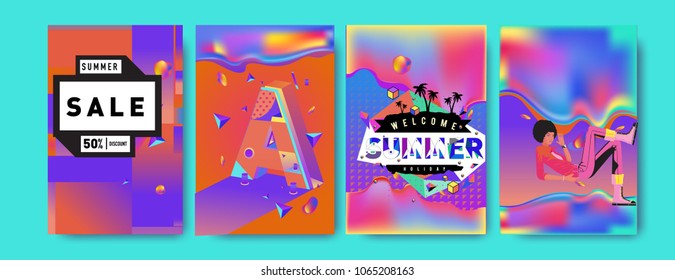 Vector summer sale poster and background. Set of fashion summer banner discount and promotion.
