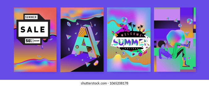 Vector summer sale poster and background. Set of fashion summer banner discount and promotion.
