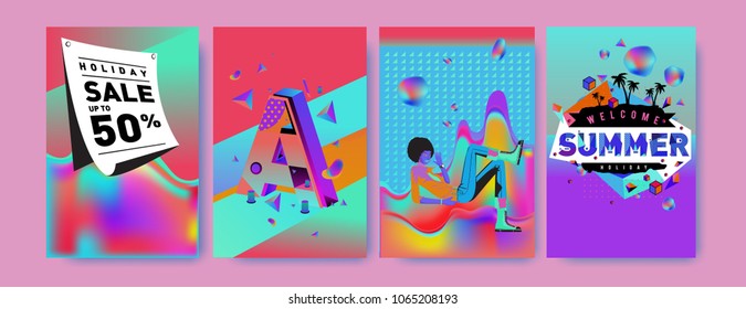 Vector summer sale poster and background. Set of fashion summer banner discount and promotion.
