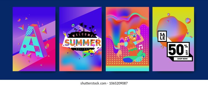 Vector summer sale poster and background. Set of fashion summer banner discount and promotion.
