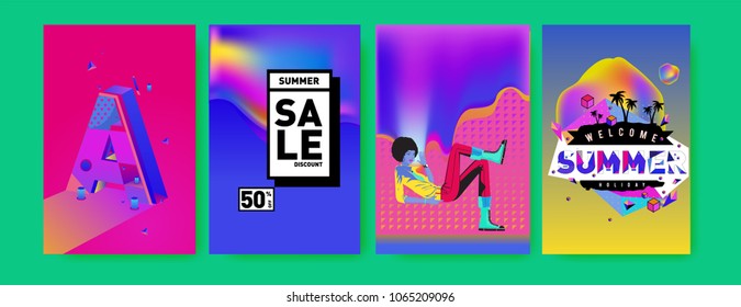 Vector summer sale poster and background. Set of fashion summer banner discount and promotion.
