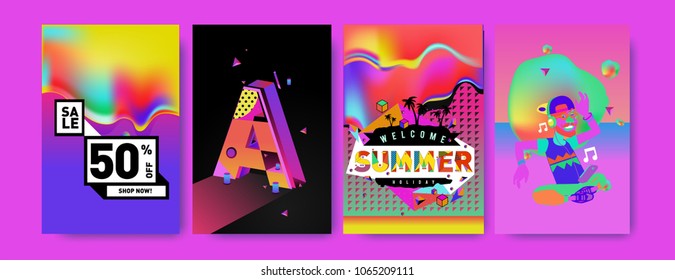 Vector summer sale poster and background. Set of fashion summer banner discount and promotion.
