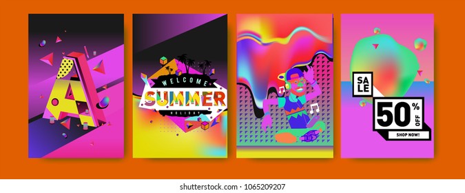 Vector summer sale poster and background. Set of fashion summer banner discount and promotion.
