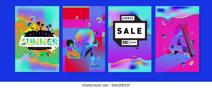 Vector summer sale poster and background. Set of fashion summer banner discount and promotion.
