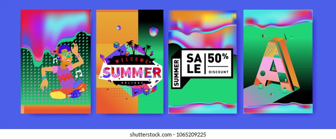 Vector summer sale poster and background. Set of fashion summer banner discount and promotion.
