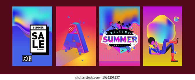Vector summer sale poster and background. Set of fashion summer banner discount and promotion.
