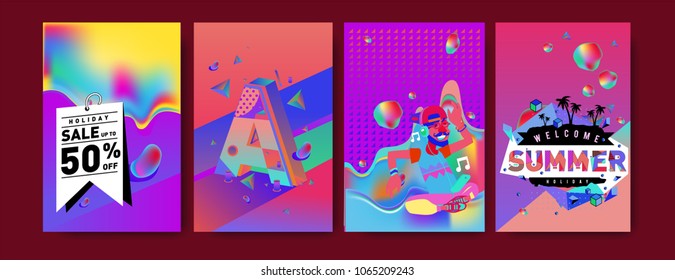 Vector summer sale poster and background. Set of fashion summer banner discount and promotion.

