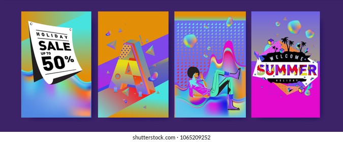 Vector summer sale poster and background. Set of fashion summer banner discount and promotion.
