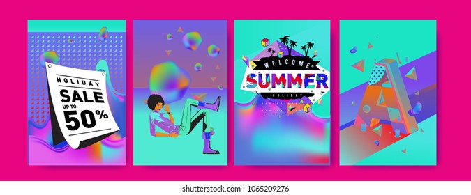 Vector summer sale poster and background. Set of fashion summer banner discount and promotion.
