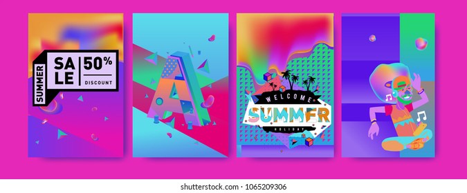 Vector summer sale poster and background. Set of fashion summer banner discount and promotion.
