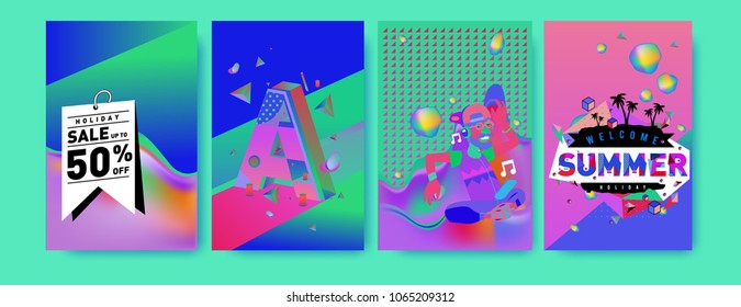 Vector summer sale poster and background. Set of fashion summer banner discount and promotion.
