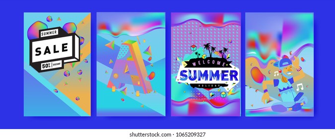 Vector summer sale poster and background. Set of fashion summer banner discount and promotion.
