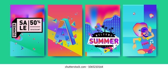 Vector summer sale poster and background. Set of fashion summer banner discount and promotion.
