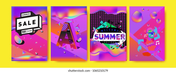 Vector summer sale poster and background. Set of fashion summer banner discount and promotion.
