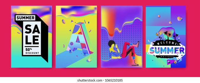 Vector summer sale poster and background. Set of fashion summer banner discount and promotion.
