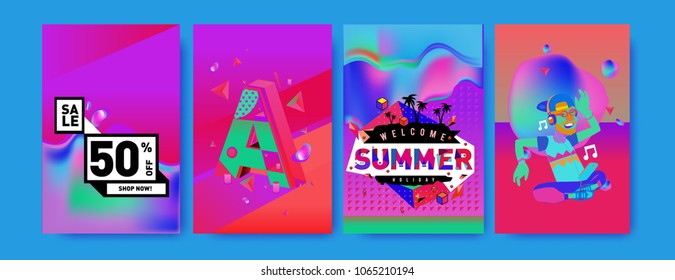 Vector summer sale poster and background. Set of fashion summer banner discount and promotion.
