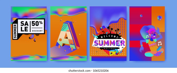 Vector summer sale poster and background. Set of fashion summer banner discount and promotion.
