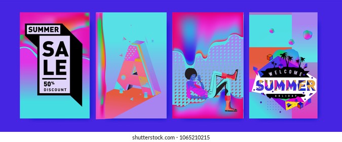 Vector summer sale poster and background. Set of fashion summer banner discount and promotion.

