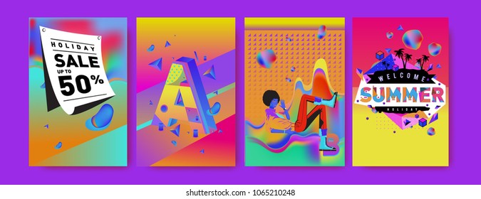 Vector summer sale poster and background. Set of fashion summer banner discount and promotion.
