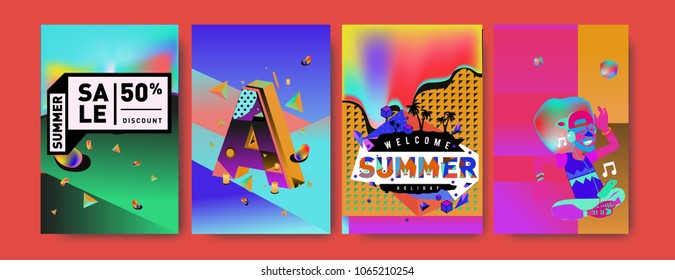 Vector summer sale poster and background. Set of fashion summer banner discount and promotion.
