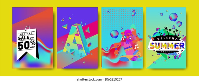 Vector summer sale poster and background. Set of fashion summer banner discount and promotion.
