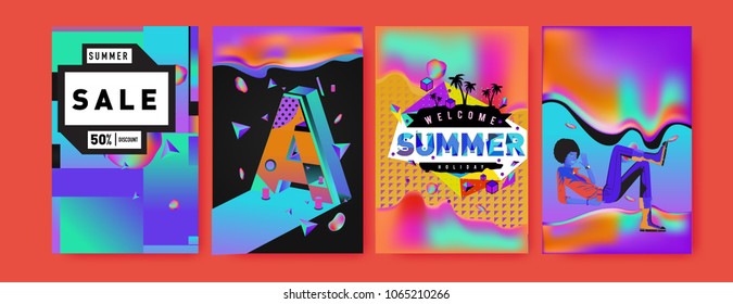 Vector summer sale poster and background. Set of fashion summer banner discount and promotion.
