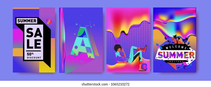 Vector summer sale poster and background. Set of fashion summer banner discount and promotion.
