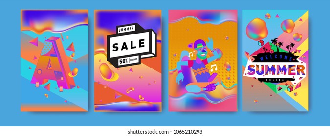 Vector summer sale poster and background. Set of fashion summer banner discount and promotion.
