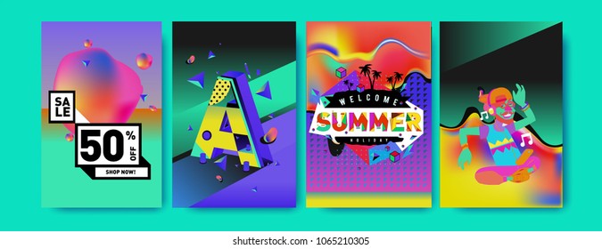 Vector summer sale poster and background. Set of fashion summer banner discount and promotion.
