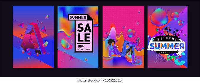 Vector summer sale poster and background. Set of fashion summer banner discount and promotion.
