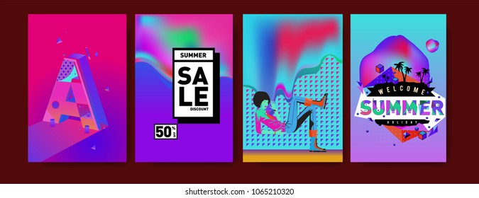 Vector summer sale poster and background. Set of fashion summer banner discount and promotion.
