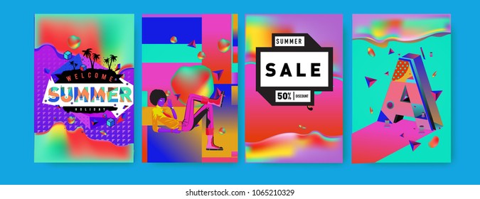Vector summer sale poster and background. Set of fashion summer banner discount and promotion.
