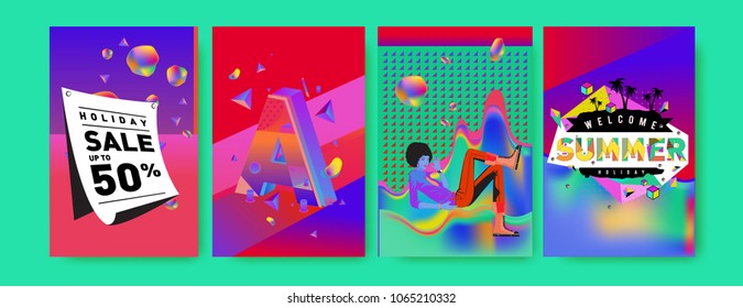 Vector summer sale poster and background. Set of fashion summer banner discount and promotion.
