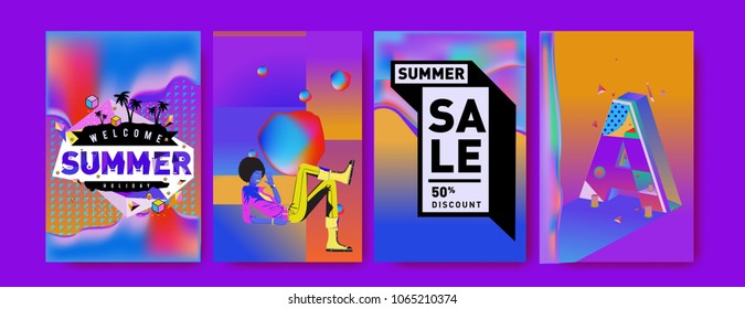 Vector summer sale poster and background. Set of fashion summer banner discount and promotion.
