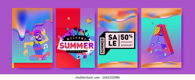 Vector summer sale poster and background. Set of fashion summer banner discount and promotion.
