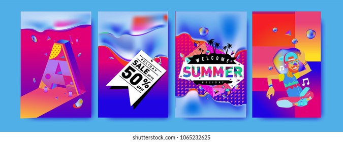 Vector summer sale poster and background. Set of fashion summer banner discount and promotion.
