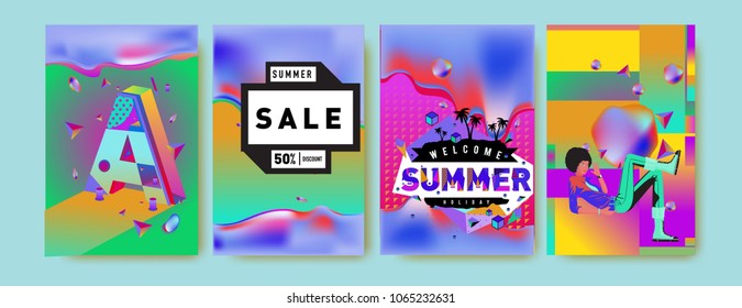 Vector summer sale poster and background. Set of fashion summer banner discount and promotion.
