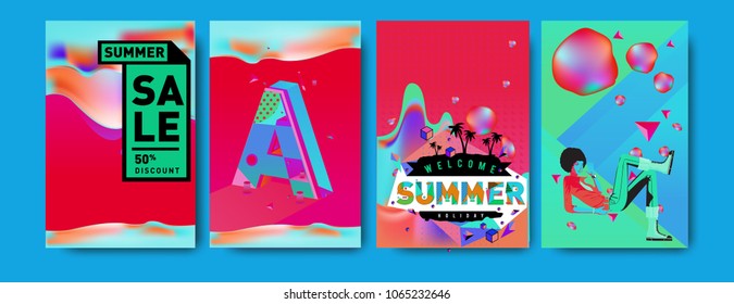 Vector summer sale poster and background. Set of fashion summer banner discount and promotion.
