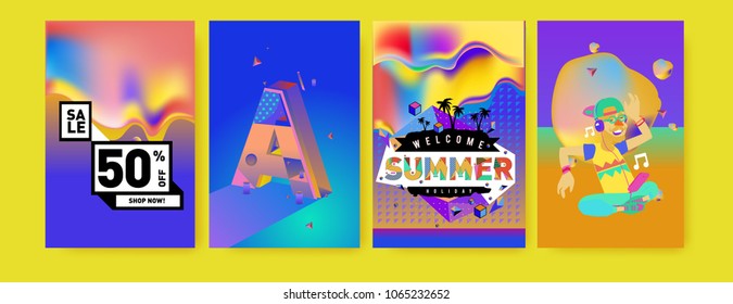 Vector summer sale poster and background. Set of fashion summer banner discount and promotion.
