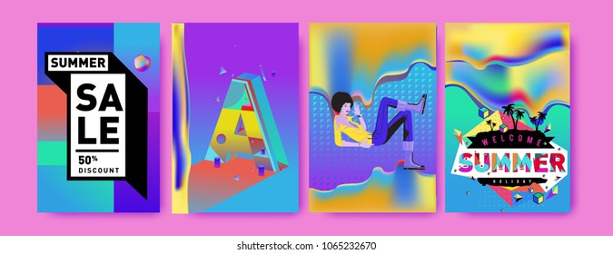 Vector summer sale poster and background. Set of fashion summer banner discount and promotion.
