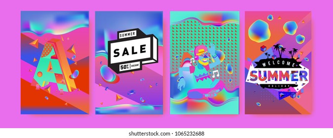 Vector summer sale poster and background. Set of fashion summer banner discount and promotion.
