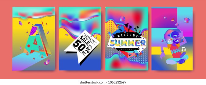 Vector summer sale poster and background. Set of fashion summer banner discount and promotion.
