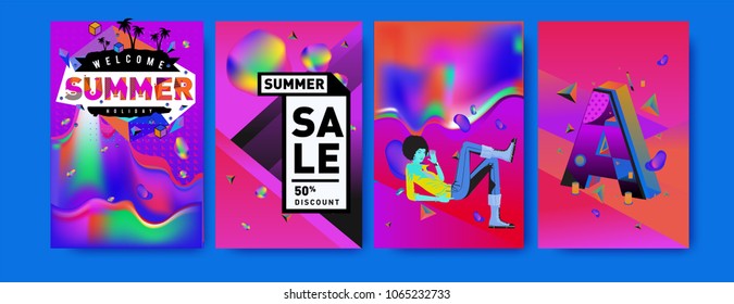 Vector summer sale poster and background. Set of fashion summer banner discount and promotion.
