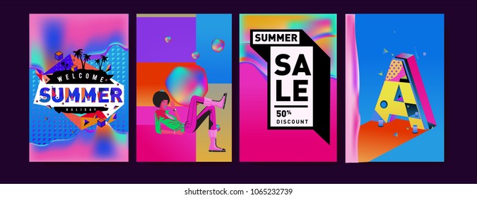 Vector summer sale poster and background. Set of fashion summer banner discount and promotion.
