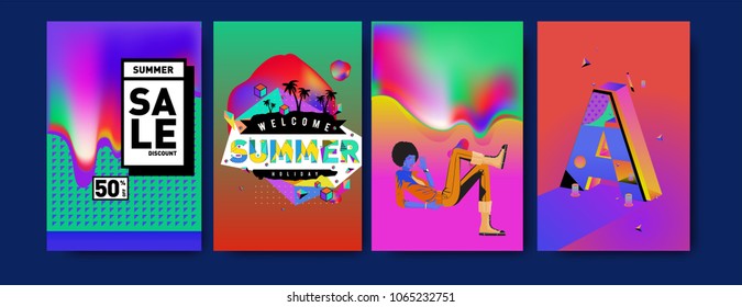 Vector summer sale poster and background. Set of fashion summer banner discount and promotion.
