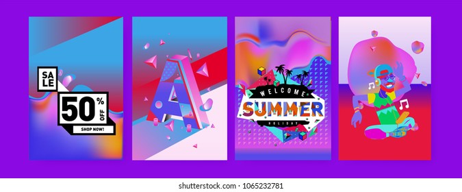 Vector summer sale poster and background. Set of fashion summer banner discount and promotion.
